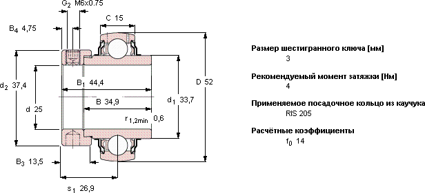 Подшипник или подшипниковый узел типа Y YEL 205-2F