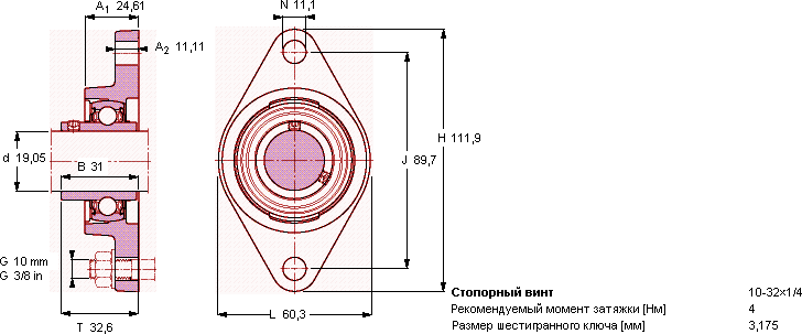 Подшипник или подшипниковый узел для высоких температур FYT 3/4 TF/VA228