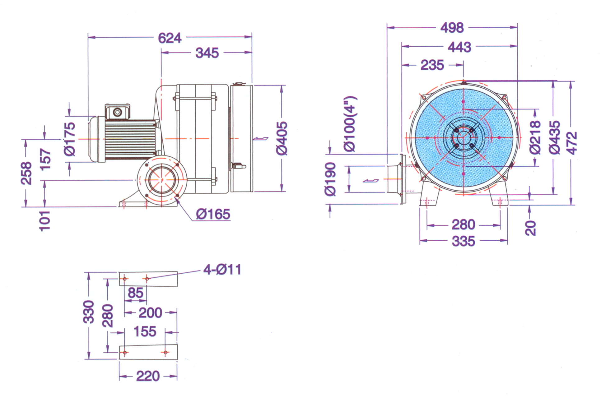 Вентилятор высокого давления 05GRV100-304(HTB100-304) 2.2 KW 3D 220/380V 50/60Hz