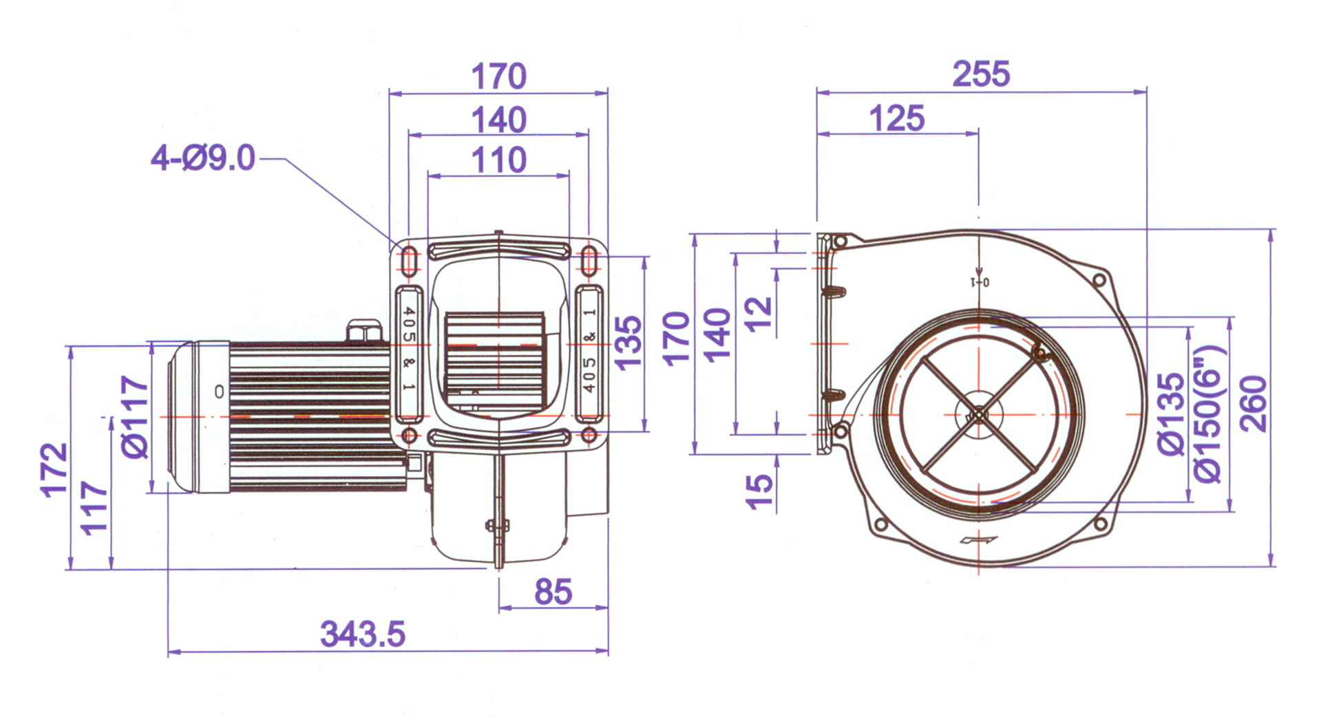 Вентилятор низкого давления 05NA-405(MS-405) 0.4 KW 3f 380V 50/60Hz