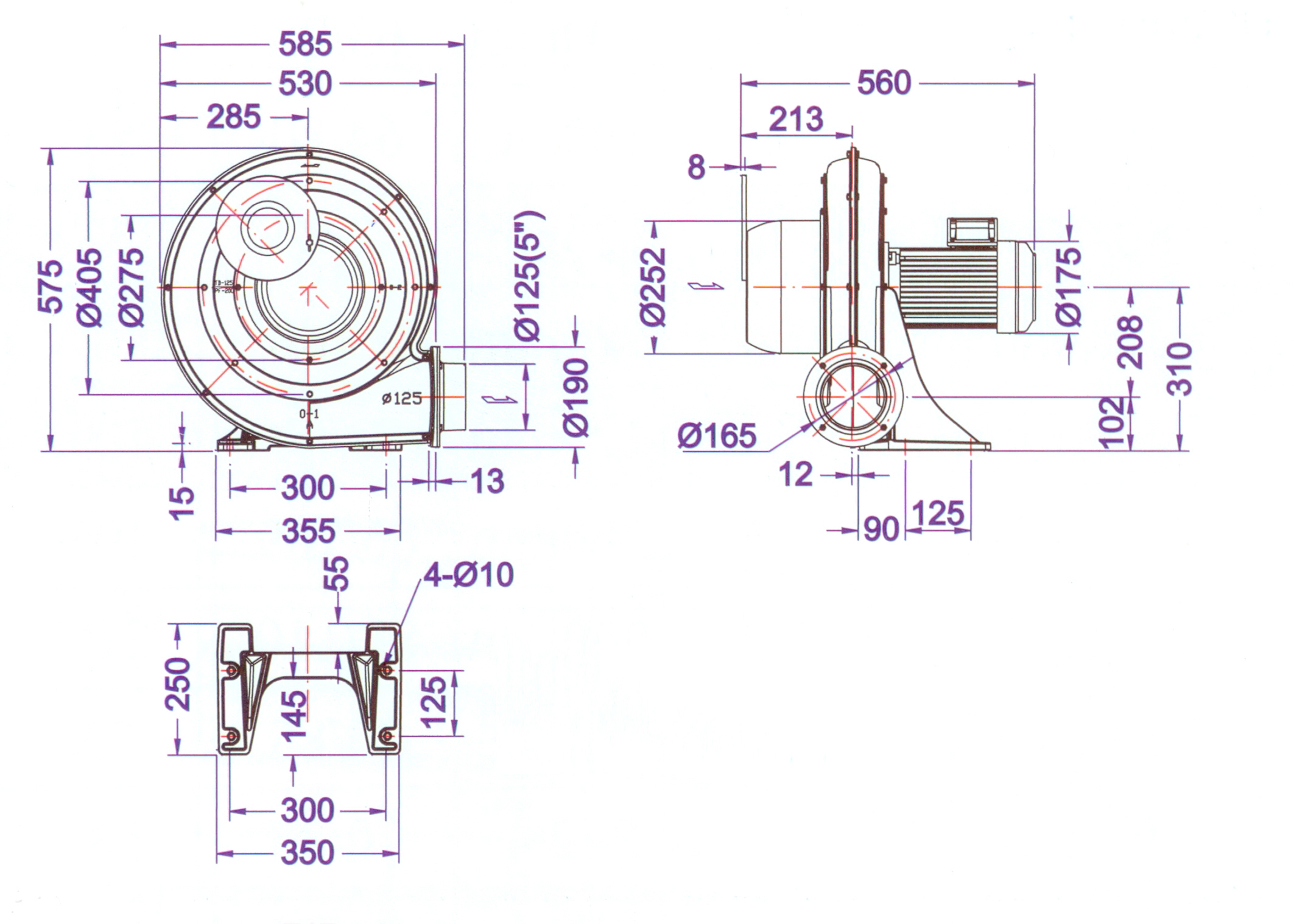 Вентилятор среднего давления 05RV125-3(TB125-3) 2.2KW 3f 220/380V 50/60Hz