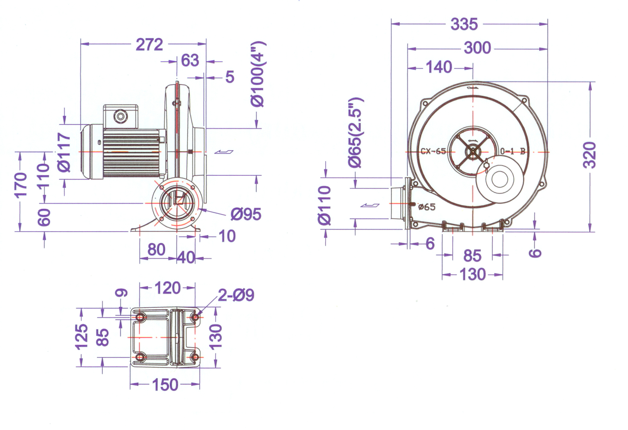 Вентилятор среднего давления 05XZ-65(CX-65) 0.2KW 3f 220/380V 50/60Hz