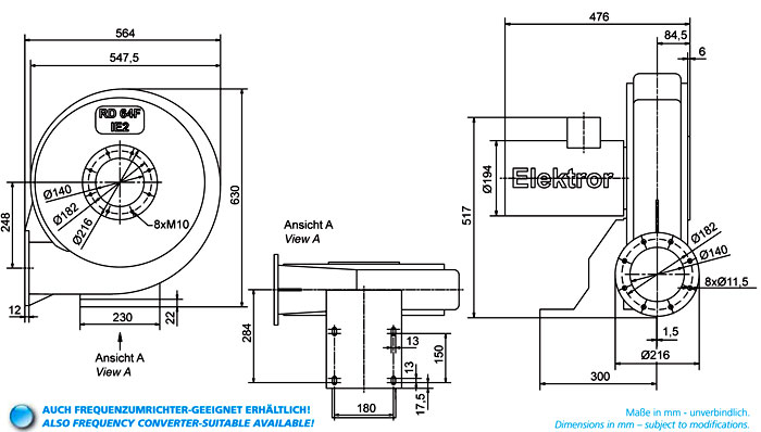 Вентиляторы высокого давления Elektror RD 64 F Elektror